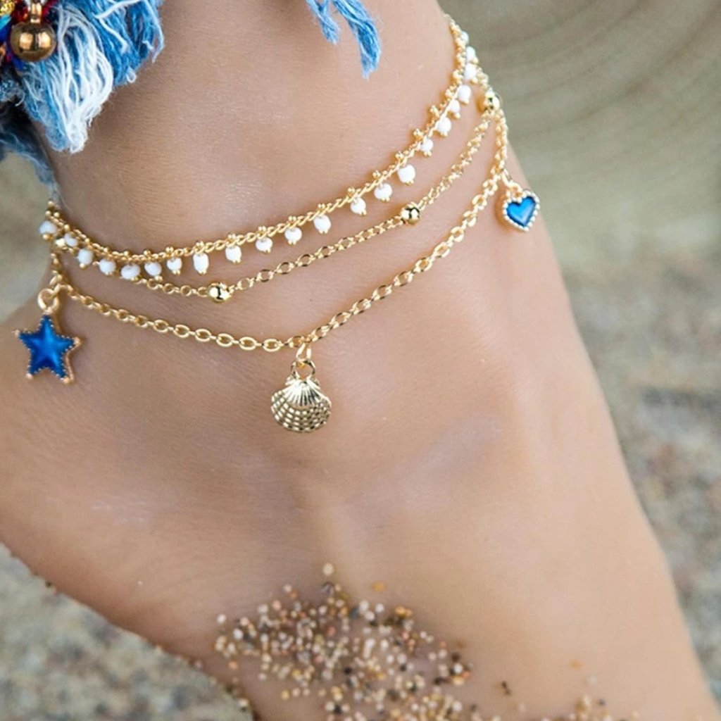 4 For 25 Heart Shell Starfish Anklet 10$